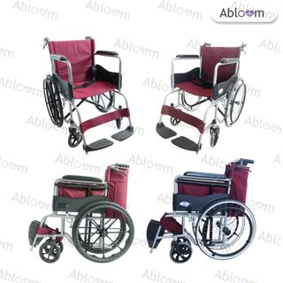 Abloom วีลแชร์ รถเข็น ผู้ป่วย เหล็กชุบ พับได้ พร้อมเบรคมือ Standard Foldable Wheelchair รับประกัน 1 ปี