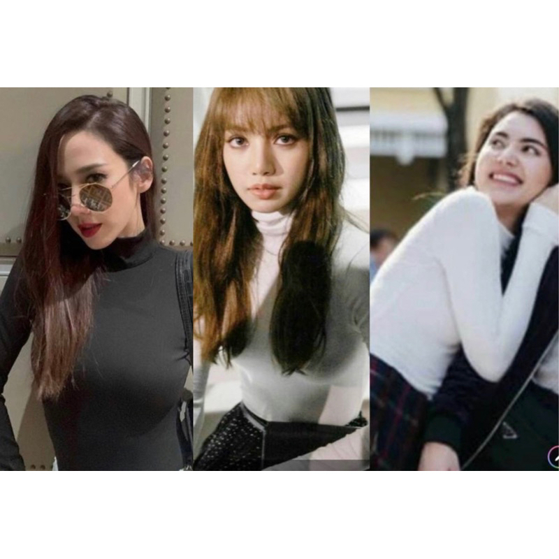 เสื้อคอเต่าแขนยาว ผ้าเรย่อน รัดรูป มีสีพื้น นีออน พาสเทล สำหรับคนชอบใส่เสื้อเข้ารูป