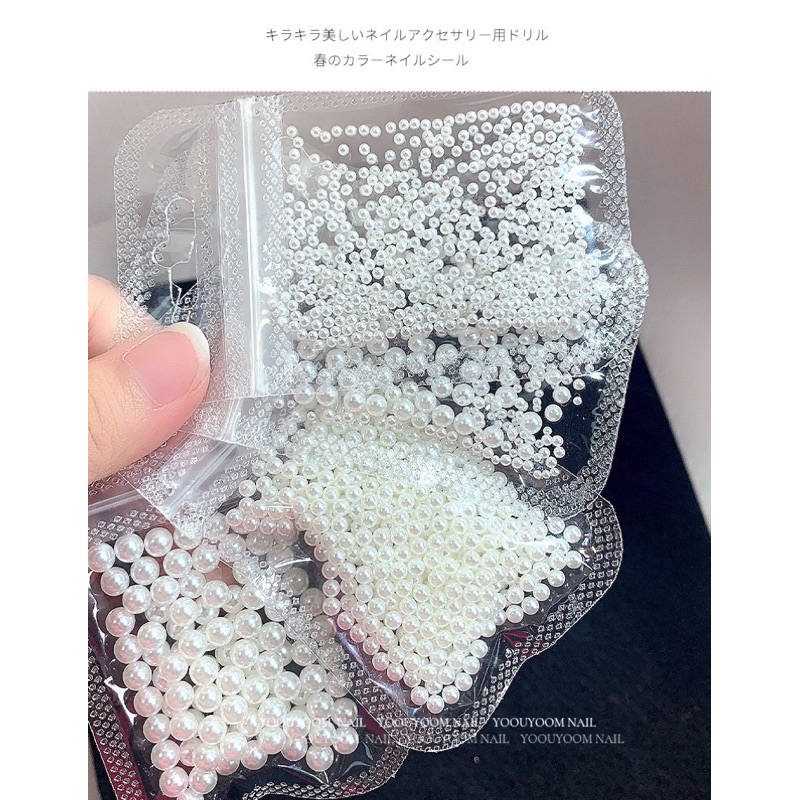 พร้อมส่ง ไข่มุกตกแต่งเล็บ ไข่มุกตกแต่งเล็บอย่างดี มีให้เลือกทั้งแบบคละ Size แยก size มีให้เลือก 2 สี สีขาว สีขาวมุก