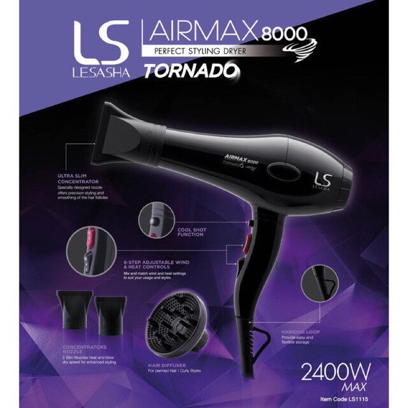 LESASHA(แท้💯/ส่งไว)ไดร์เป่าผม Airmax 8000 Tonado 2400 วัตต์ (ACMOTOR) รุ่น LS1115 เลอซาช่า
