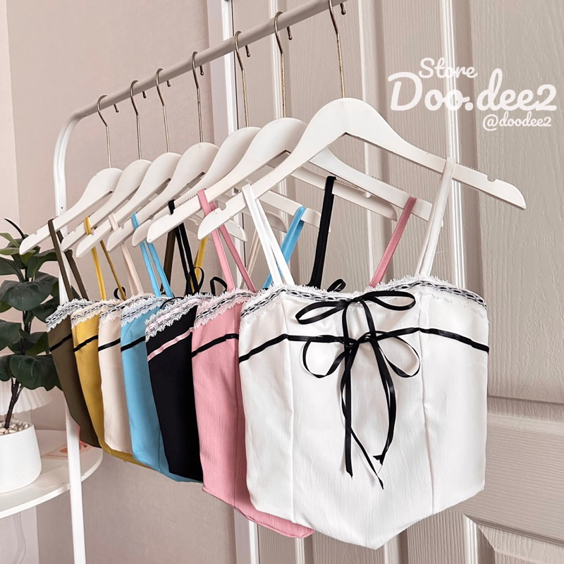 ♦️DOODEE2♦️เสื้อสายเดี่ยว แต่งลูกไม้+ริบบิ้น เสริมฟองน้ำ – โปรปัง