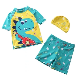 Babyonline(Y394)D2-3 (ส่งด่วน1วัน)ชุดว่ายน้ำเซ็ต3ชิ้นพร้อมหมวกสำหรับเด็กผู้ชายลายสัตว์น่ารัก