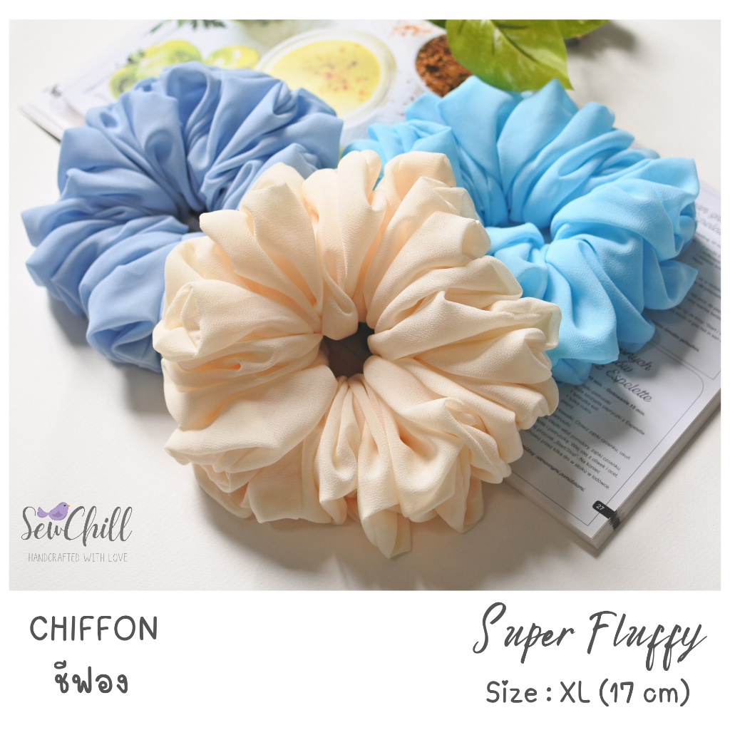 ยางรัดผมโดนัท ผ้าชีฟอง รุ่นหนานุ่ม /Super Fluffy Chiffon Scrunchies/ขนาด Size : XL