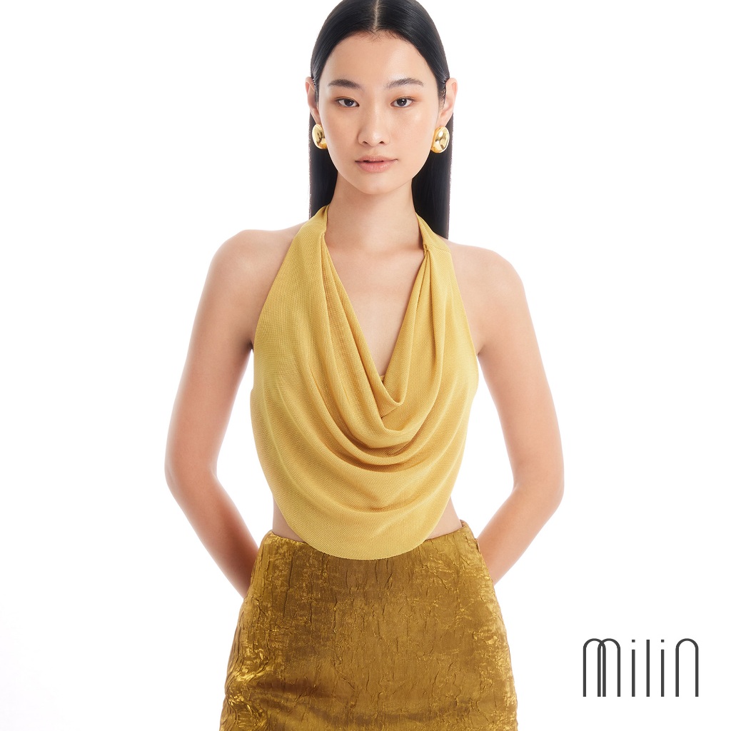 [MILIN] Belladonna Draped Halter neck open back with Milin crystal M logo Top เสื้อคล้องคอเปิดหลังแต่งคริสตัลโลโก้ตัว M