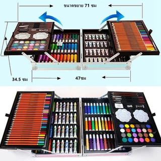 พร้อมส่ชุดระบายสี2ชั้น 145 ชิ้น สีฟ้า/ชมพู เซ็ทอุปกรณ์ศิลปะ สีพาเลทสี พรีเมี่ยม กล่องอลูมิเนียม สีสวยทุกสี