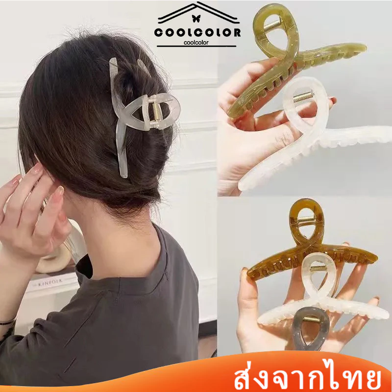ในไทย❤️ กิ๊บผมคลิปฉลามเนื้อนิ่มทรงสี่เหลี่ยมขนาดใหญ่สไตล์เกาหลีย้อนยุคสีเจลลี่สําหรับผู้หญิงCOD