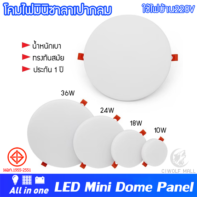 โคมไฟมินิซาลาเปาทรงกลม LED Dome Panel 220V ฝังฝ้าSuper Bright ฝังฝ้ากลม หน้าขุ่น 10W 18W 24W 36W [ Rimless Backlit ] ไร้