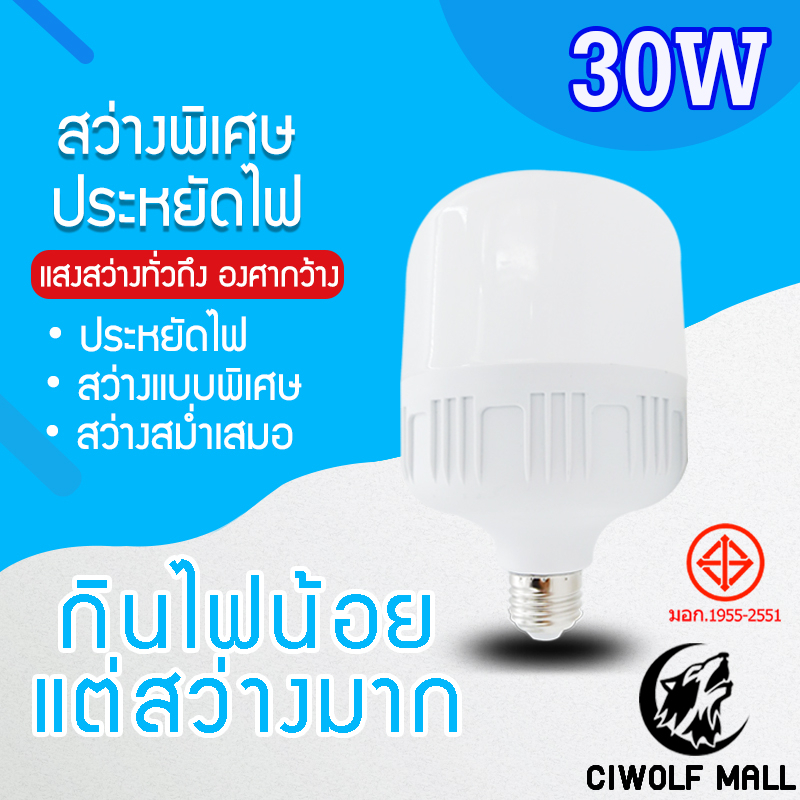 หลอดไฟLED HighBulb 30W แสงขาว ใช้ไฟฟ้า 220V Light หลอดไฟLED ขั้วE27หลอดไฟขั้วE27 30W แสงขาว
