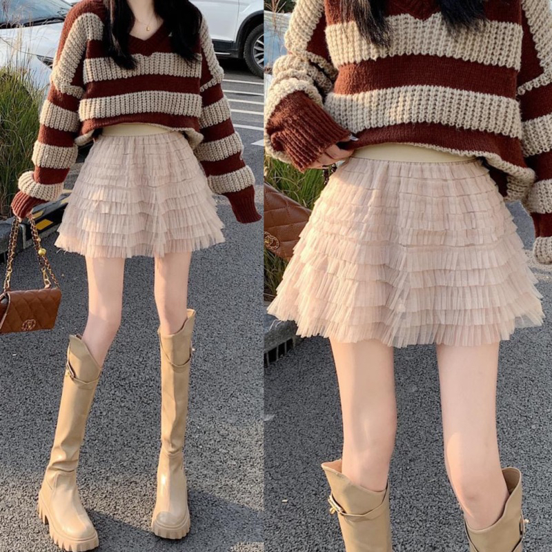 Mini layers skirt กระโปรงสั้น ดีเทลเย็บชั้นถี่ๆ ทรงบานสุดคิ้วท์ มี7สี