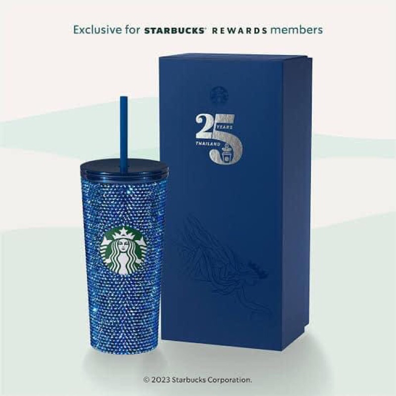 พร้อมส่ง 📦 Starbucks® 25th Anniversary Bling Blue Cold Cup 16oz.