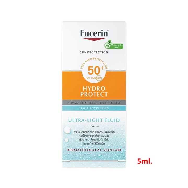 Eucerin Sun HYDRO PROTECT ULTRA LIGHT FLUID SPF50+ยูเซอรีน ซัน ไฮโดร โพรเทค ฟลูอิด ครีมกันแดด เนื้อบางเบา(ขนาดทดลอง)