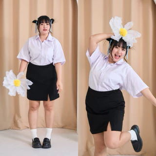 🩶ไซส์ใหญ่🩶 เสื้อนักศึกษาทรงบอย ทรงบอยสาวอวบ คอจีน-คอปก รอบอก40-56