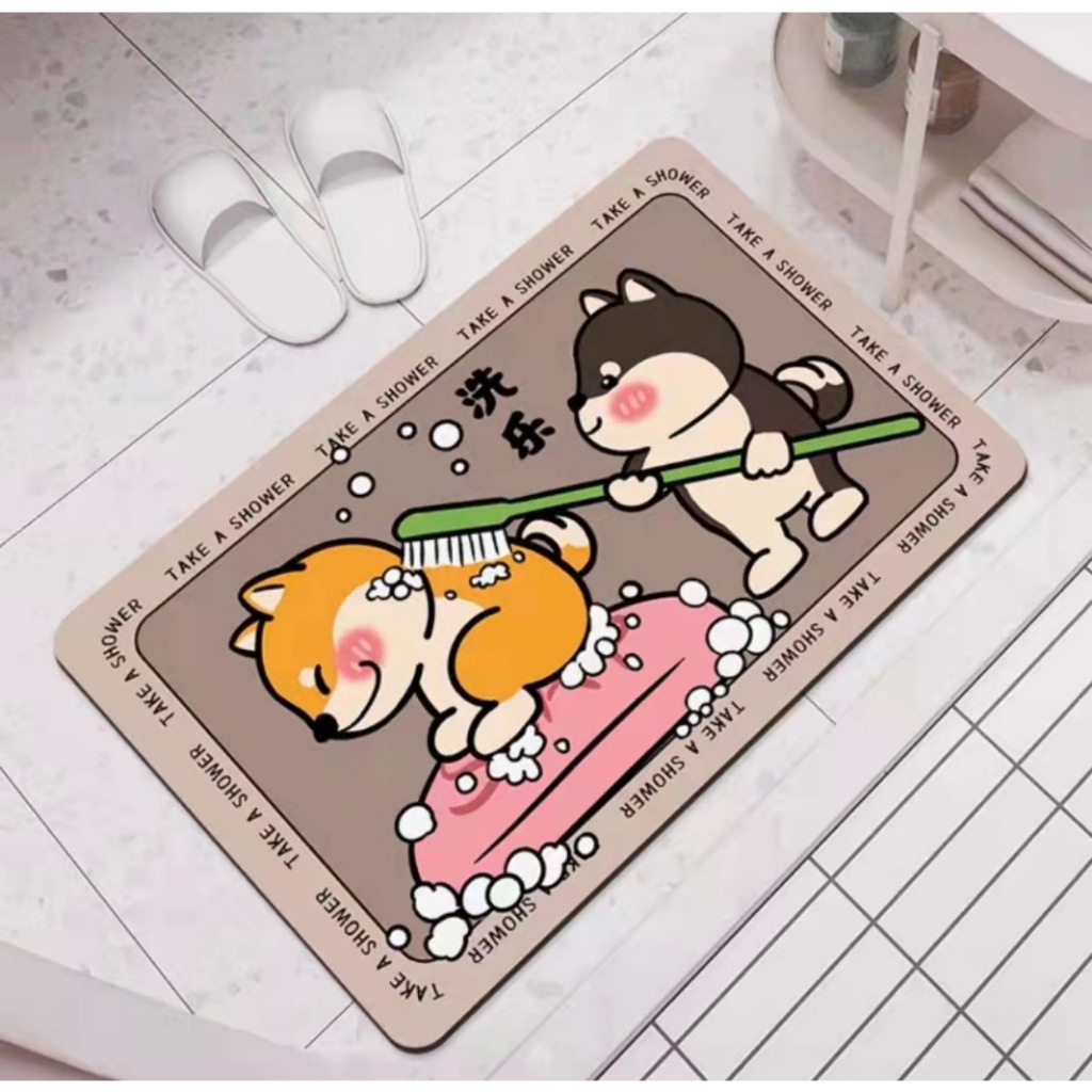 พร้อมส่ง พรมเช็ดเท้ากันลื่น ลาย Shiba Baths ห้องน้ำกันลื่น ตกแต่งห้องต่างๆ สไตล์มินิมอล