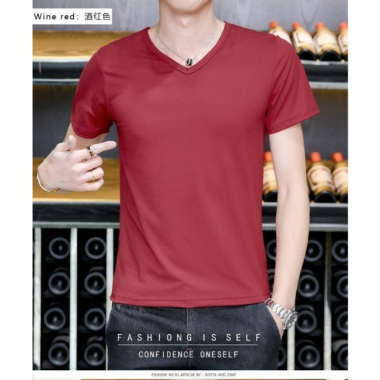 เสื้อยืดคอวี##สินค้าพร้อมส่งในไทย##เสื้อยืดแขนสั้นคอวีแฟชั่นผู้ชายเทรนด์ใหม่ #เสื้อยืดสีพื้น TSH-018