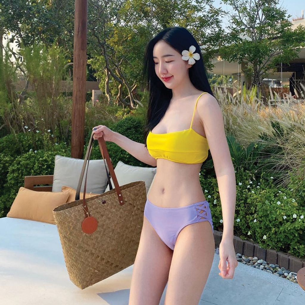 [Coralist Swimwear] เสื้อครอปสายเดี่ยวว่ายน้ำ รุ่น Quin สี Spectra Yellow(CREX281)