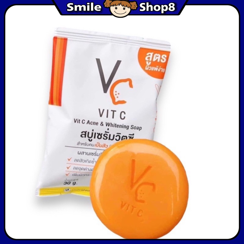 VC Vit C Ance & Whitening Soap สบู่เซรั่มวิตซีน้องฉัตร ก้อนละ 30 กรัม สบู่สำหรับล้างหน้าสูตรสารสกัดเข้มข้น