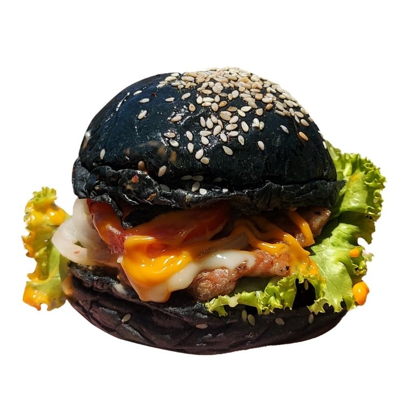 ขนมปังเบอร์เกอร์ชาร์โคล XL 4" 60g x6 ชิ้น Charcoal burger bun 🍔