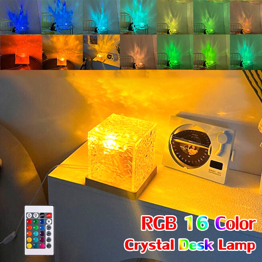 【การจัดส่งไทย】RGB 16 สี แก้วคริสตัล Cube โคมไฟตั้งโต๊ะ ด้วยรีโมทคอนโทรล แสงกลางคืน โรงแรมบาร์ในร่ม แสงบรรยากาศตกแต่ง