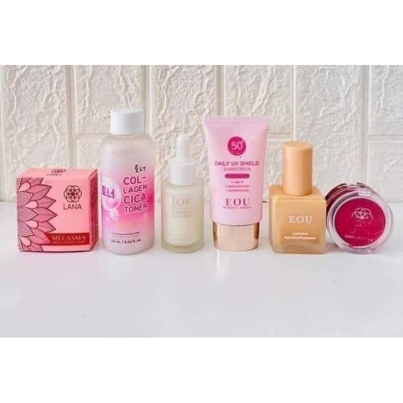 Eou Set 6 မျိုး  ( Lana Soap Eou serum Toner Foundation SunScreen Lana lip care