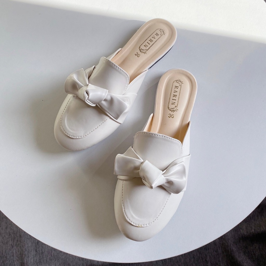 Rarin 🎀 [ Hannah ] 🎀 36 - 41 รองเท้าเปิดส้น ผูกโบว์ คิวท์ ๆ **เท้าอวบ บวกเพิ่ม**