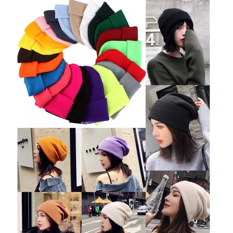 (B170#)แฟชั่นเกาหลี หมวกไหมพรม​ ทรงบีนนี่กันหนาว​ มีหลายสีให้เลือก ฟรีไซส์