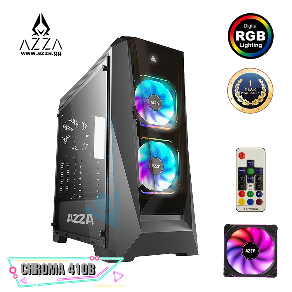 AZZA Mid Tower Tempered Glass RGB Gaming Case Chroma 410B - Black