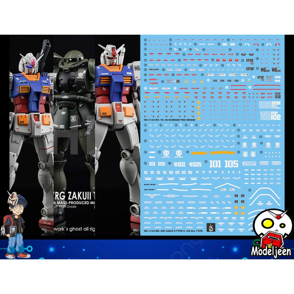 (Ghost Decal) Water Decal 053 HG1/144 Gundam Rx-78-2(Origin) &amp; Zaku II (Origin) &amp; Entry Grade Gundam Rx-78-2