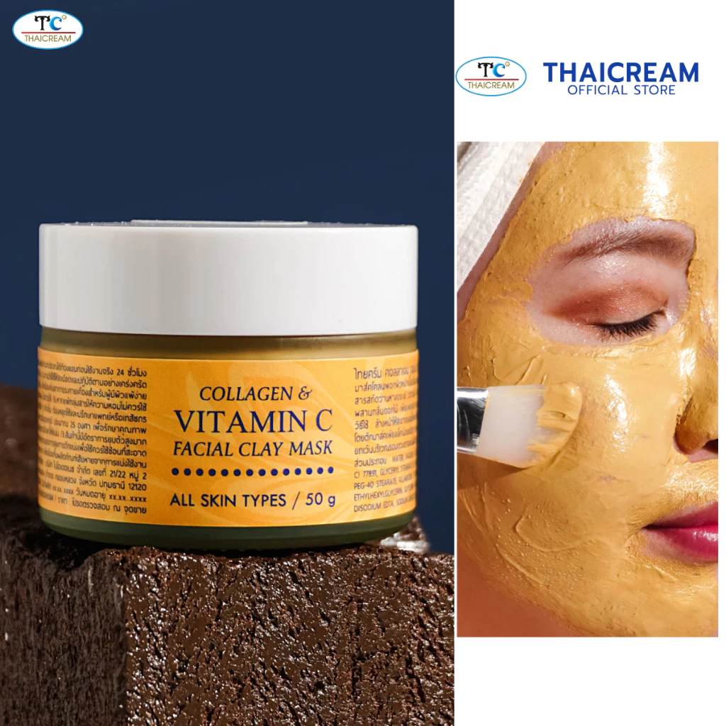 Thaicream มาร์คหน้าแลดูใส มาส์กหน้าวิตามินซี คอลลาเจน ไทยครีม collagen & vitamin c facial clay mask