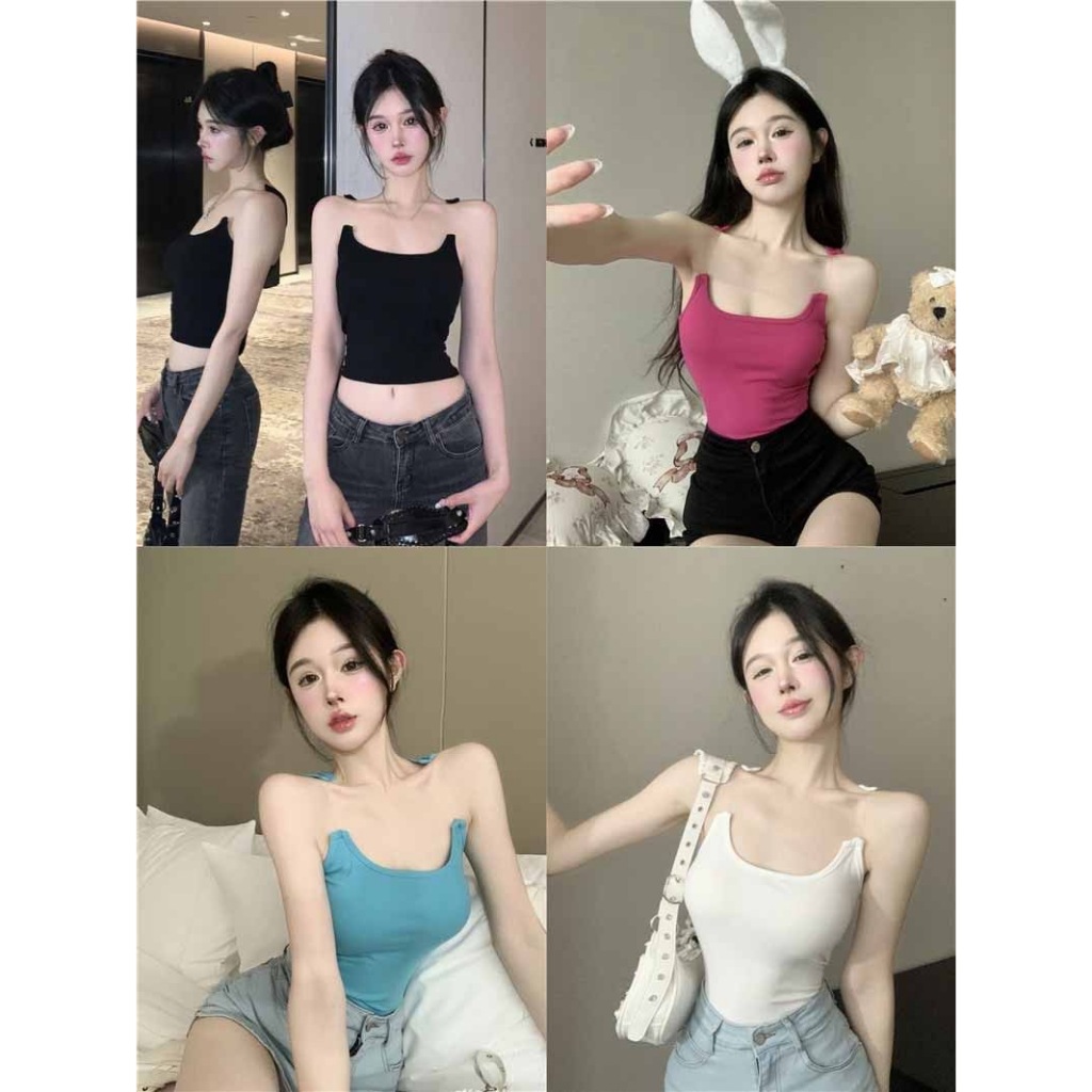 เสื้อกล้าม-เสื้อสายเดี่ยวเเฟชั่น เสื้อกล้ามสายใส ใส่เเล้วดูเหมือนเกาะอก รุ่น B-101 มีหลายสีให้เลือกพร้อมส่งจากไทย