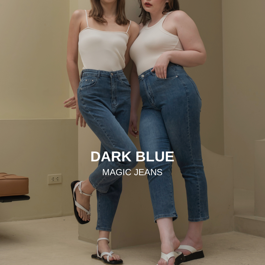 MERMAIDSTUDIO - MAGIC JEANS ยีนส์วิเศษสี DARK BLUE **แนะนำลด1-2ไซส์ และอ่านวิธีเลือกไซส์ก่อนสั่งซื้อ