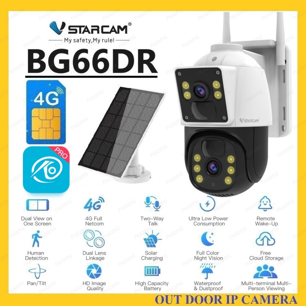VSTARCAM BG66DR 4G LTE SiM SHD 1296p 3.0MP กล้องวงจรปิดใส่ซิม แผงโซล่าเซลล์ เลนส์กล้องคู่ แบตเตอรี่ในตัว 8000mAh ของแท้