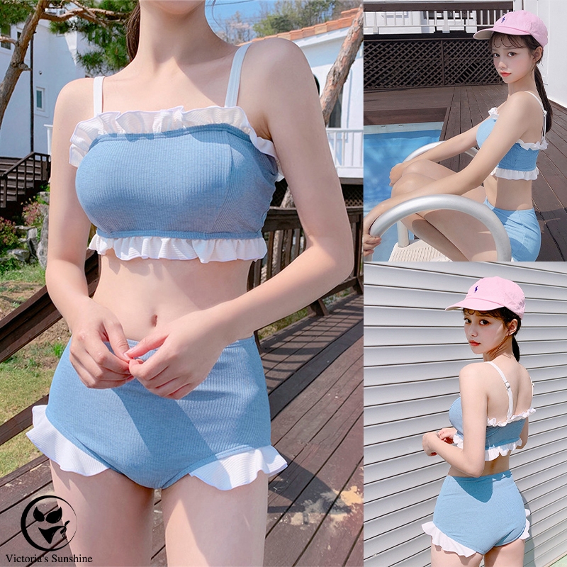 ชุดว่ายน้ำผู้หญิง เซต2ชิ้น บิกินี่ เอวสูง เนื้อผ้าใส่สบาย ความยืดหยุ่นคุณภาพสูง#0154