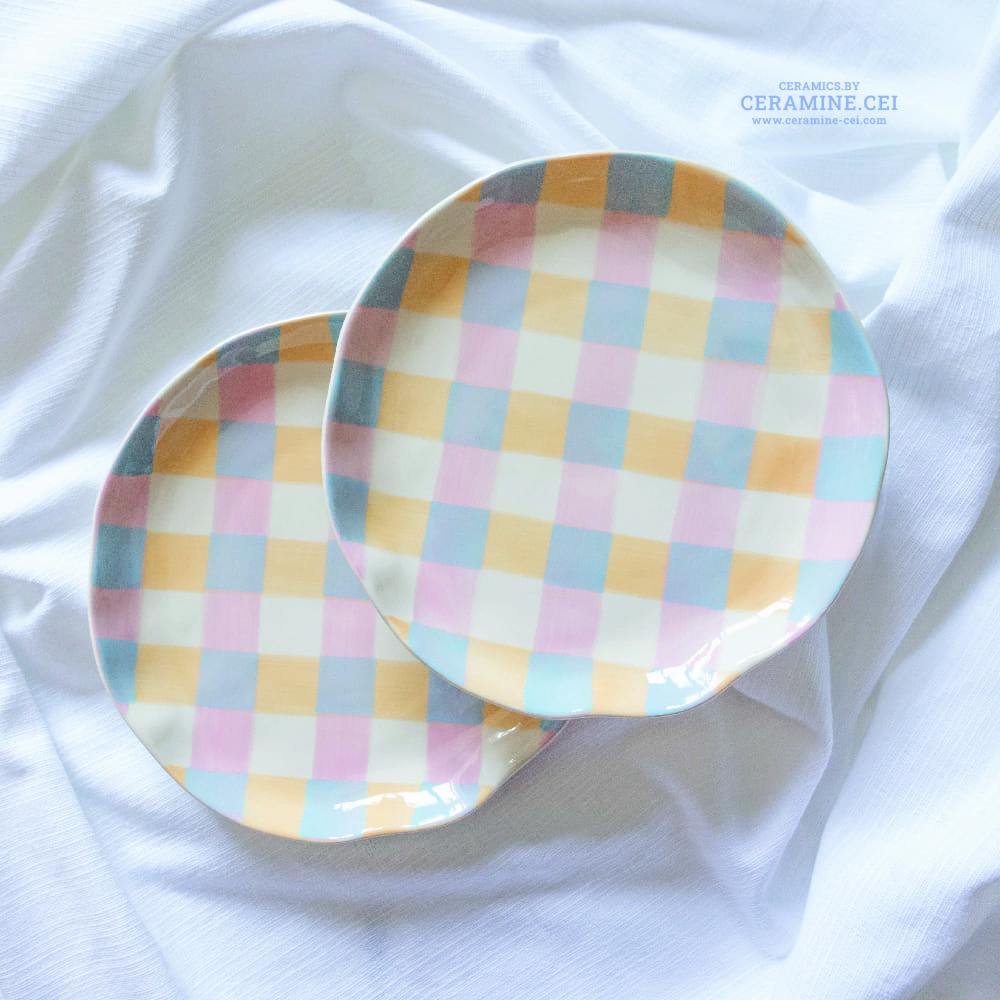 Pastel Grid Minimal Plate จานหยัก 8นิ้ว ลายพาสเทล สไตล์มินิมอล