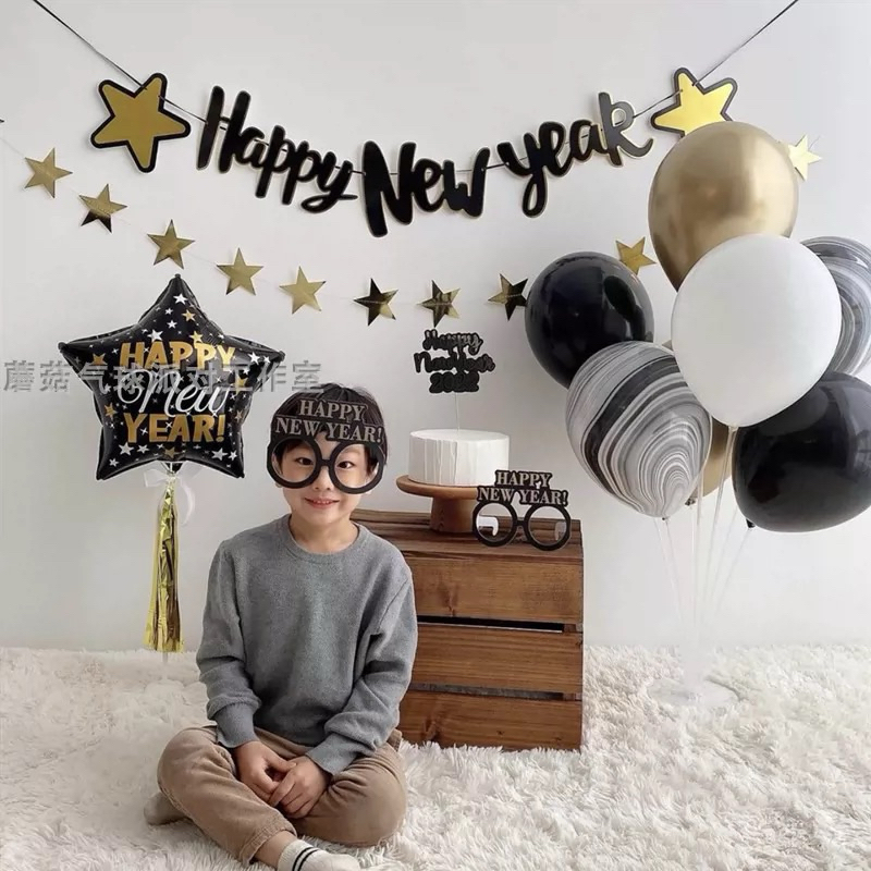 ลูกโป่งปีใหม่ Happy new year [1ใบ ,2ใบ ]ป้าย,ลูกโป่งฟอยล์พร้อมส่ง ราคาพิเศษส่งท้ายปี