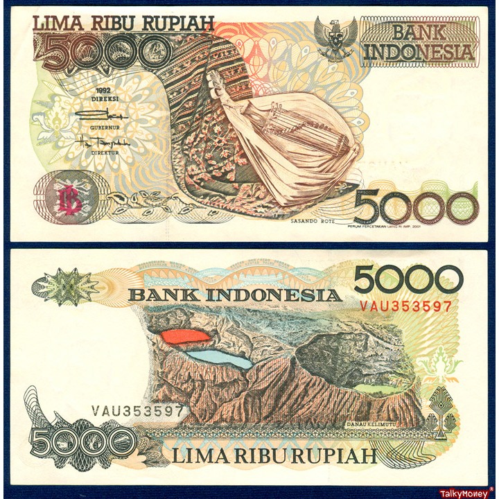 ธนบัตร อินโดนีเซีย  INDONESIA 5000 รูเปียะ ปี 1992 P-130 สภาพใหม่เอี่ยม 100% UNC แบงค์สะสม