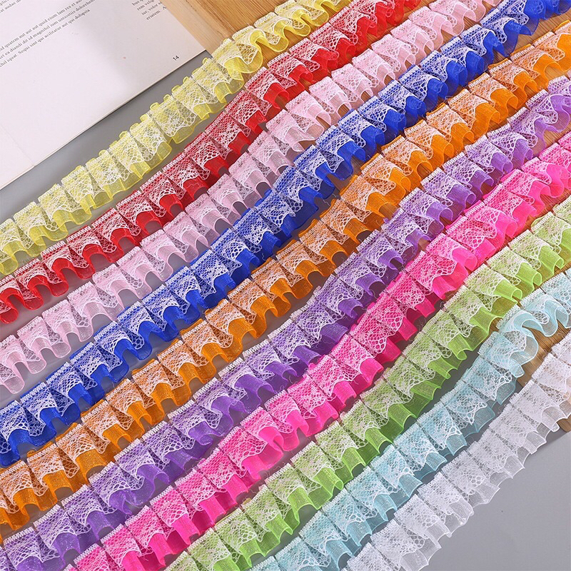 ลูกไม้ ไหมแก้ว ลูกไม้ระบาย ลูกไม้ตกแต่ง 🌟ระบาย2ชั้น กว้าง2.5ซม.