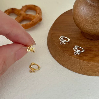 Suwann.na ต่างหู ต่างหูเงินแท้ ต่างหูห่วง ห่วงโบว์ สีเงิน, ทอง 6mm