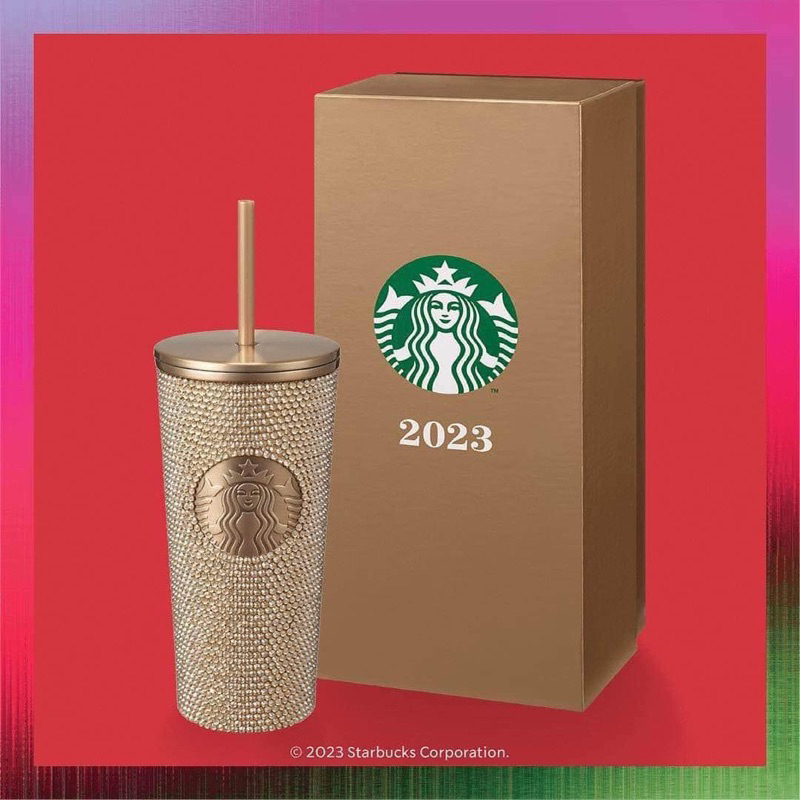 🧜‍♀️Starbucks Champagne Gold Bling Rhinestones Cold Cup 16oz. แก้วคริสตัล สีทอง