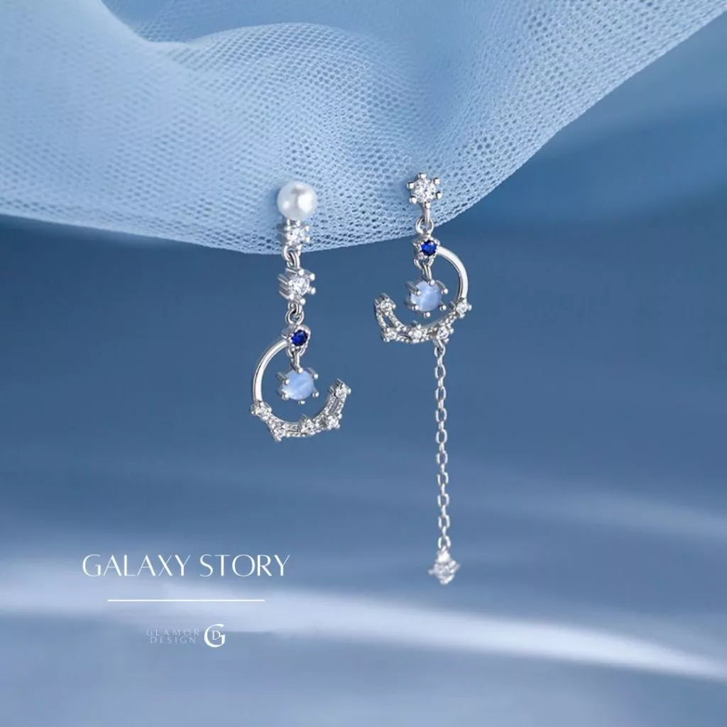 GLAMOR✨พร้อมส่ง ต่างหูเงินแท้ Galaxy Story ต่างหูเพชร cz ต่างหูแฟชั่น ตุ้มหูเงินแท้ ตุ้มหูผู้หญิง