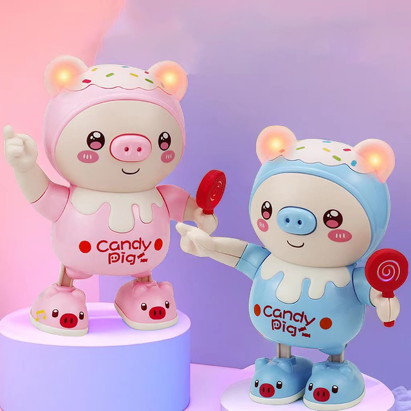 ตุ๊กตาหมูน้อยน่ารักเต้นได้ เดินได้ มีเสียงเพลง มีไฟ หมูน้อยเต้นน่ารัก ของเล่นสำหรับเด็ก