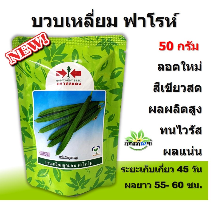 บวบเหลี่ยมฟาโรห์ บวบเหลี่ยมลูกผสม F1 ขนาด 50 กรัม (ตราศรแดง) หมดอายุ 28/8/2568