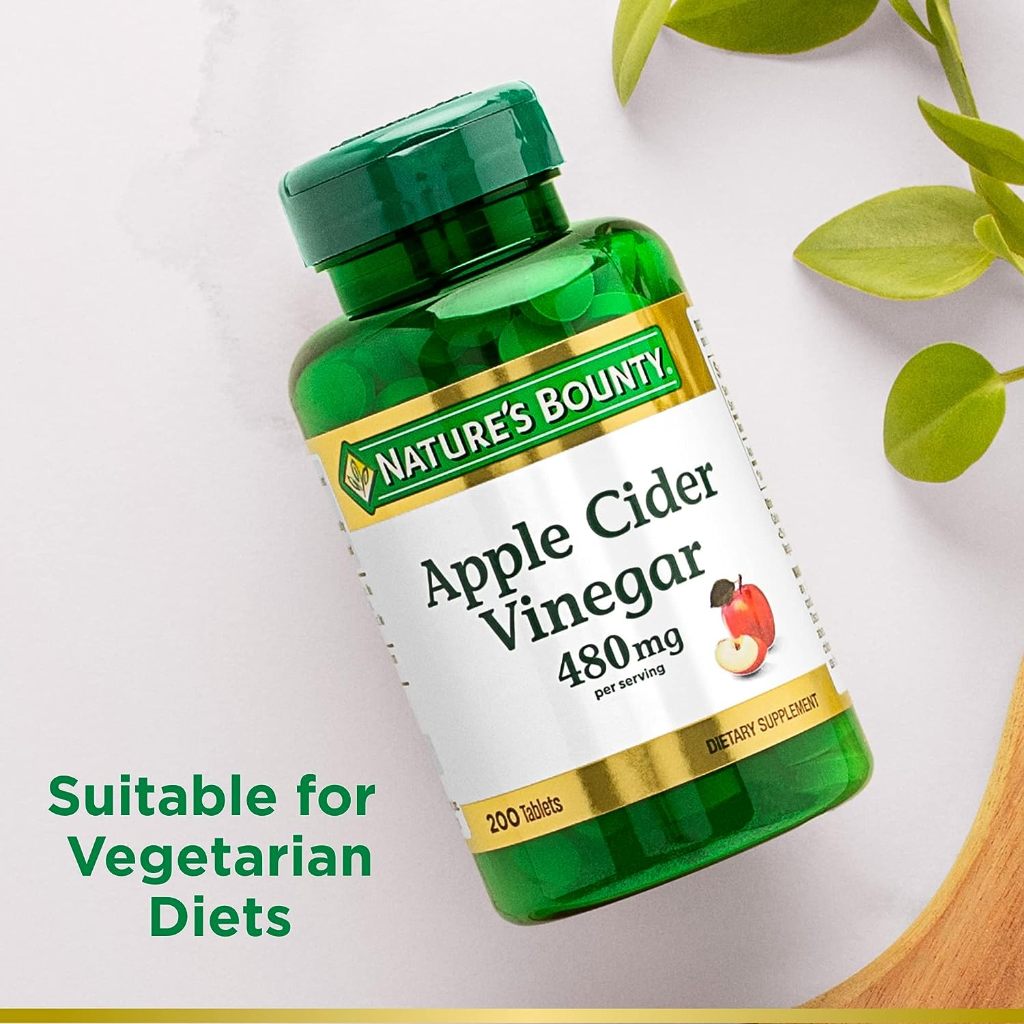 Nature's Bounty Apple Cider Vinegar 480mg Pills, 200 เม็ด แบบ VEGAN / PLANT BASED