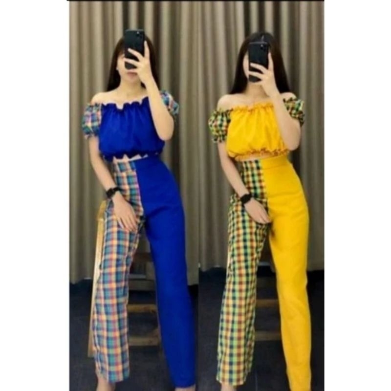 ชุดเช็ท​ลายสก็อต สีสนสดใส