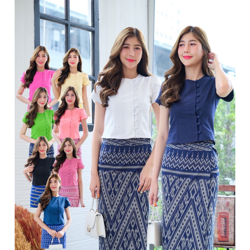 เสื้อพื้นเมืองผู้หญิงคอลมแขนกลีบบัว