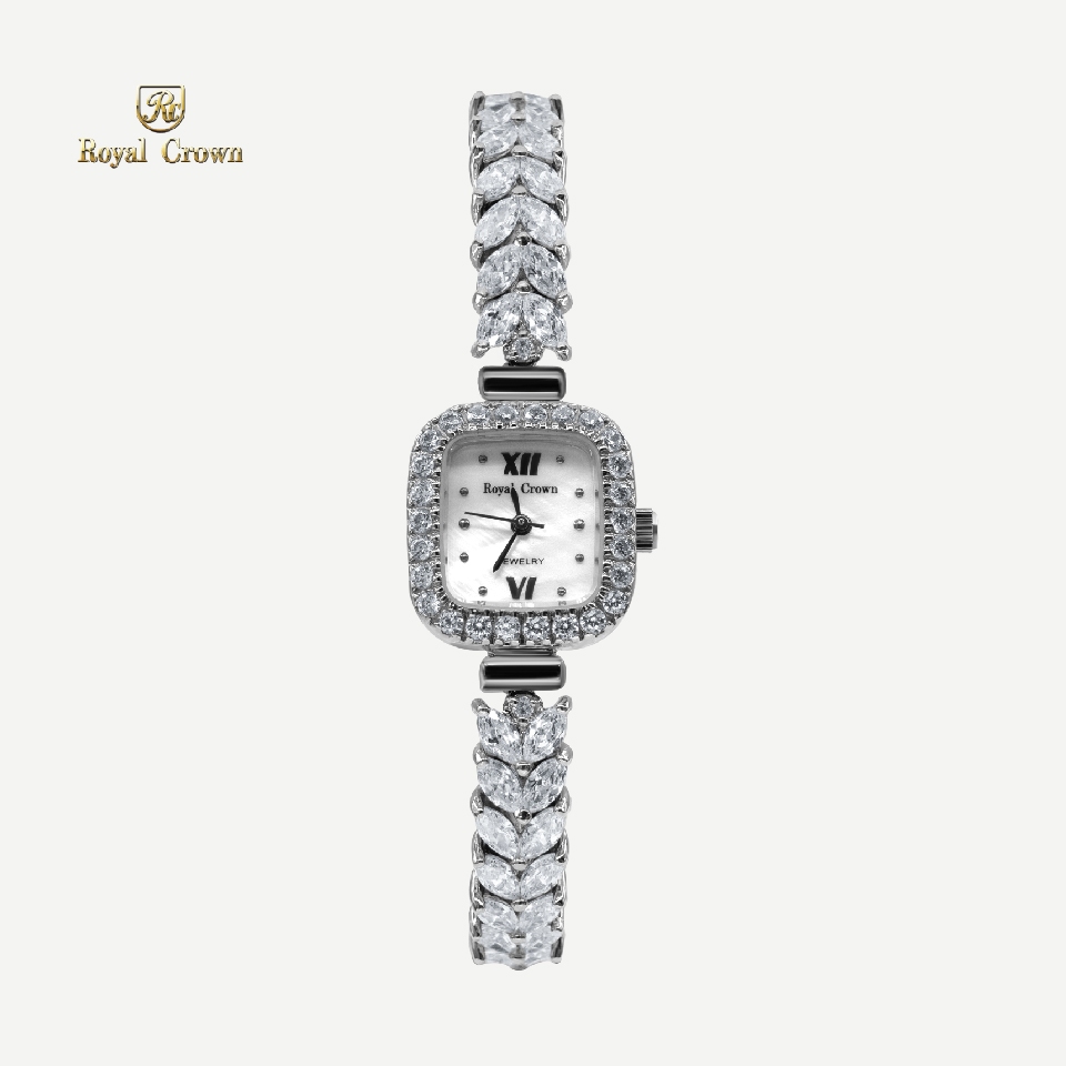 Royal Crown รุ่น 1514B แบรนด์เนมแท้ นาฬิกาข้อมือผู้หญิงเล็กๆกันน้ำ ล้อมเพชร  - Vayo Jewelry