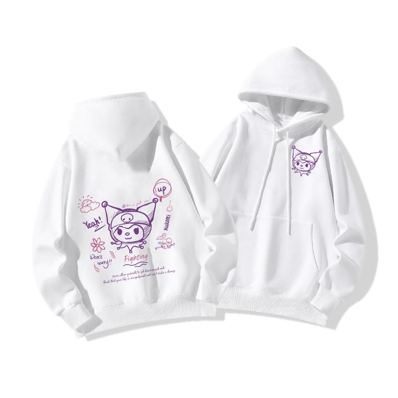 Sanrio Kuromi เสื้อฮู้ดพิมพ์ลายนักเรียนหญิง S-5XL แขนยาวบางฤดูหนาว