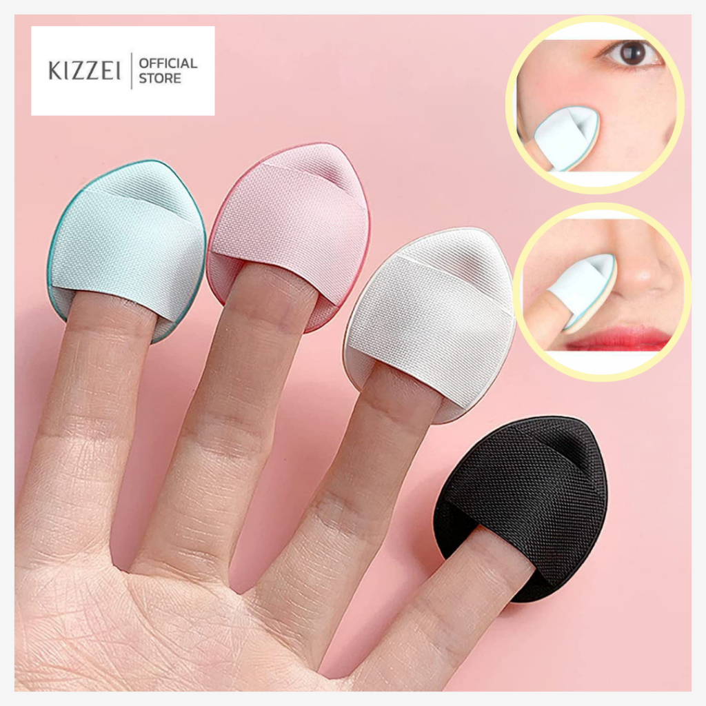 (คละสี 2ชิ้น) Kizzei Mini Smooth Finger Puff  พัฟฟองน้ำ เล็ก ขนาดมินิ สวมนิ้ว สําหรับลงรองพื้น คอนซี