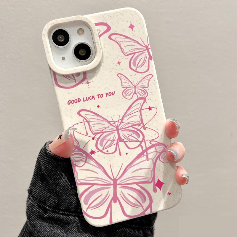เข้ากันได้สำหรับ เคสไอโฟน เคสไอโฟน11 เคส iphone 11 กระแทกสีชมพูผีเสื้อเรียบง่าย14 13 PRO MAX 12 11 XR XS 7 8 PLUS