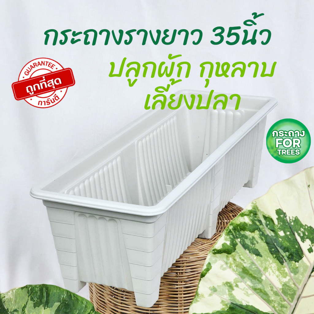 กระถางต้นไม้พลาสติก เลี้ยงปลา กระถางรางยาว ปลูกผัก 35 นิ้ว สีขาว