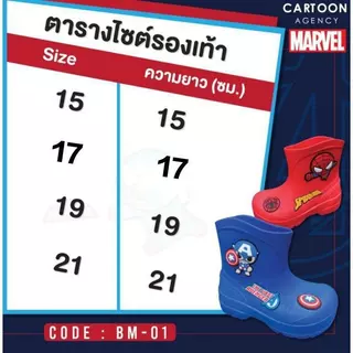 รองเท้าบูทเด็ก ลิขสิทธิ์แท้ 100 % บูทกันน้ำ BM01 บูทMarvel บูทสไปเดอร์แมน บูทกัปตันอเมริกา น่ารัก